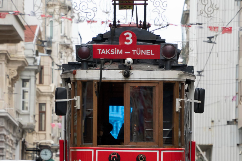 Istanbul taksim tram red wagon