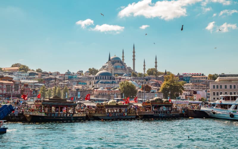 Vue panoramique du Bosphore à Istanbul avec mosquée et bateaux
